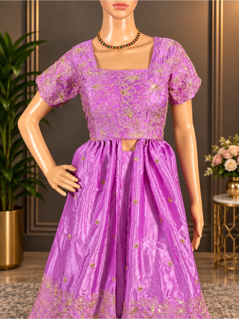 Brand new purple 2 in 1 style embroidered lehenga set for women,Size - L(40”)